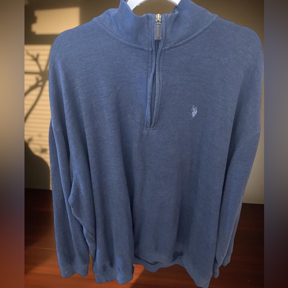 U.S. Polo 3XLT Navy Pull Over Cotton Blend 1/4 Zip Ribbed LS Pony Logo - Picture 2 of 15
